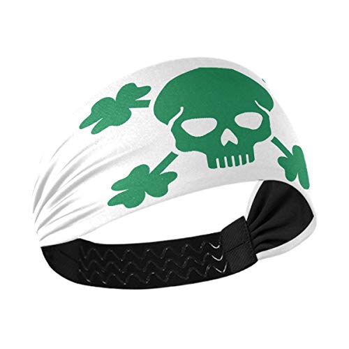 Sport-Stirnband für Damen – Grüner St. Patrick's Day Totenkopf mit Kleeblättern Unisex Workout Schweißband für Herren Feuchtigkeitstransport Haarband für Laufen Yoga Fahrrad von DOMIKING