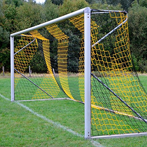 DONET Fußballtornetz 7,5 x 2,5 m Tiefe Oben 0,80 / unten 1,50 m, zweifarbig, PP 4 mm ø, schwarz/gelb von DONET