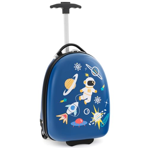 DREAMADE 16” Kinderkoffer, Kindergepäck mit Rollen, Handgepäck zum Reisen, Kindertrolley für Mädchen & Jungen, Hartschalenkoffer (Blau-Astronaut, 16 Zoll) von DREAMADE