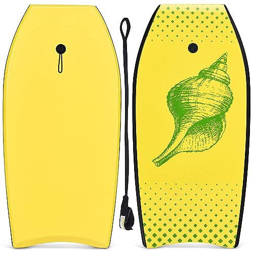 DREAMADE Bodyboard mit 90 cm Sicherheitsleine, bis zu 85kg belastbar, Surfbrett aus XPE & HDPE &EPS, Surfboard für Erwasche & Kinder ab 14, 105x51x6cm (Gelb) von DREAMADE