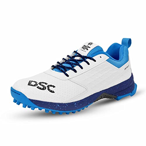 DSC Jaffa 22 Professional Cricket Shoes | White and Navy | Size: EU 43, UK 9, US 10 | Material: PVC | for Boys and Men | Toe and Heel Protection | Supersoft and Flexibility | Rubber Outsole von DSC