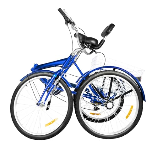 DSYOGX 24 Zoll 7-Gang Faltbar Dreirad, Erwachsene 3-Rad Fahrrad Klappbar mit Korb und Rückenlehne Höhenverstellbar für Erwachsene, Senioren und Anfänger Geeignet, Blau von DSYOGX