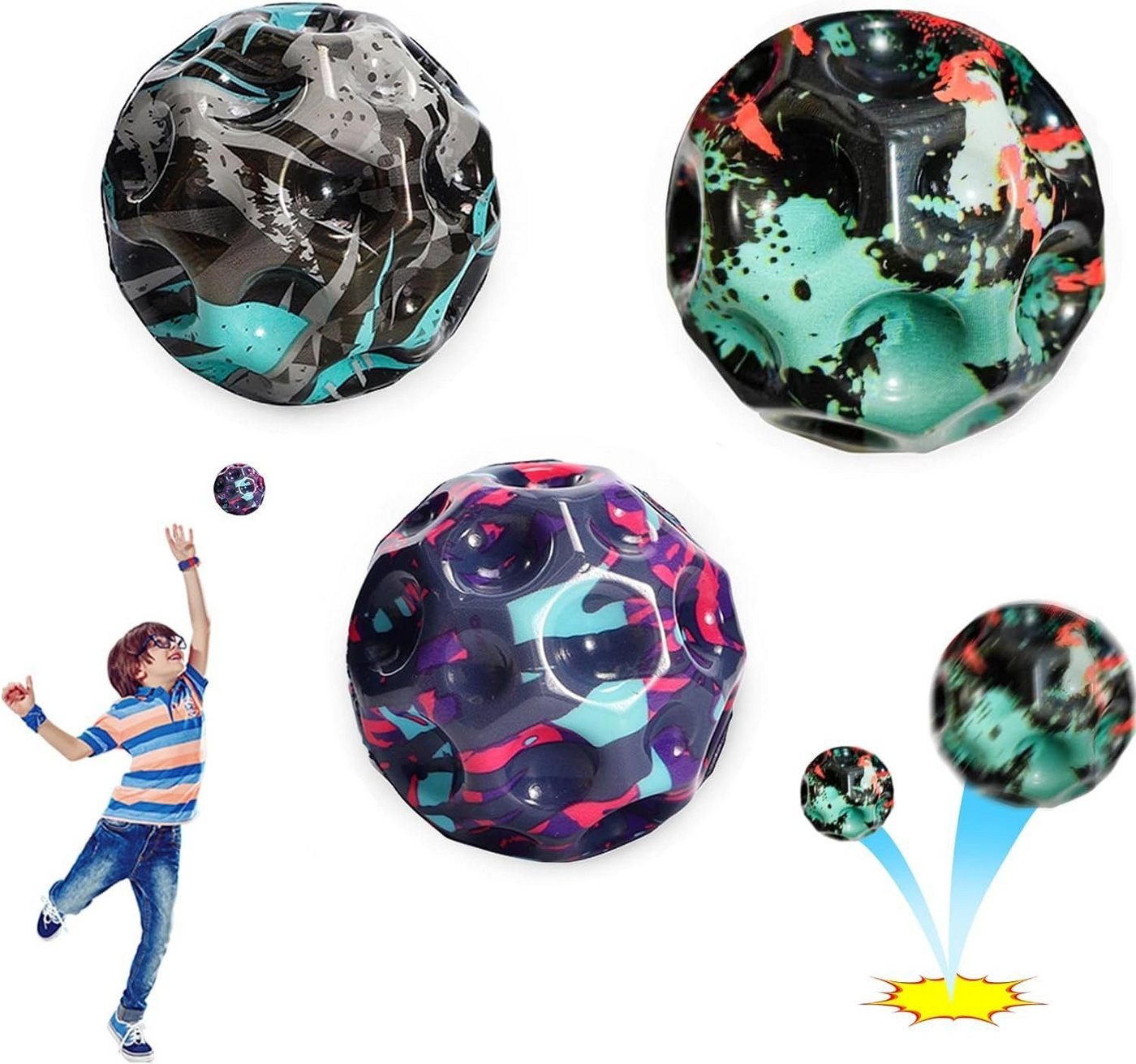DTC GmbH Spielball Astro Jump Ball, 3-St Space Moon Ball, Mini Jump Ball (Super High Bouncing Lightweight Springen Ball, Hüpfbälle), Bouncy Balls, Interaktives Spielzeug zum Stressabbau von DTC GmbH