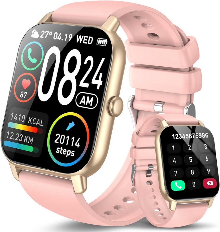 DUSONLAP Bluetooth Anrufe Damen's IP68 Wasserdicht Smartwatch (1,85 Zoll, Android/iOS), Fitness Tracker mit Pulsmesser Schrittzähler Schlafmonitor von DUSONLAP