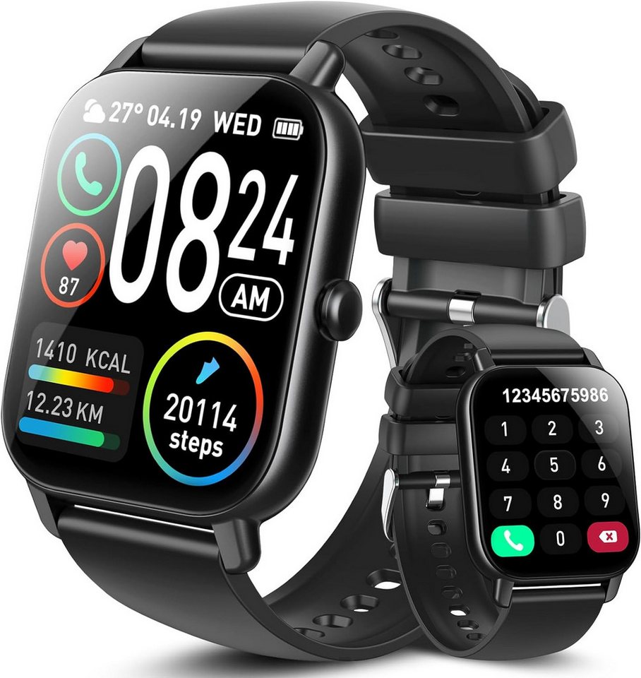 DUSONLAP Herren's und Damen's Bluetooth Anrufe IP68 Wasserdicht Smartwatch (1,85 Zoll, Android/iOS), 110+Sportmodi Sport Fitness mit Pulsmesser Schrittzähler Schlafmonitor von DUSONLAP
