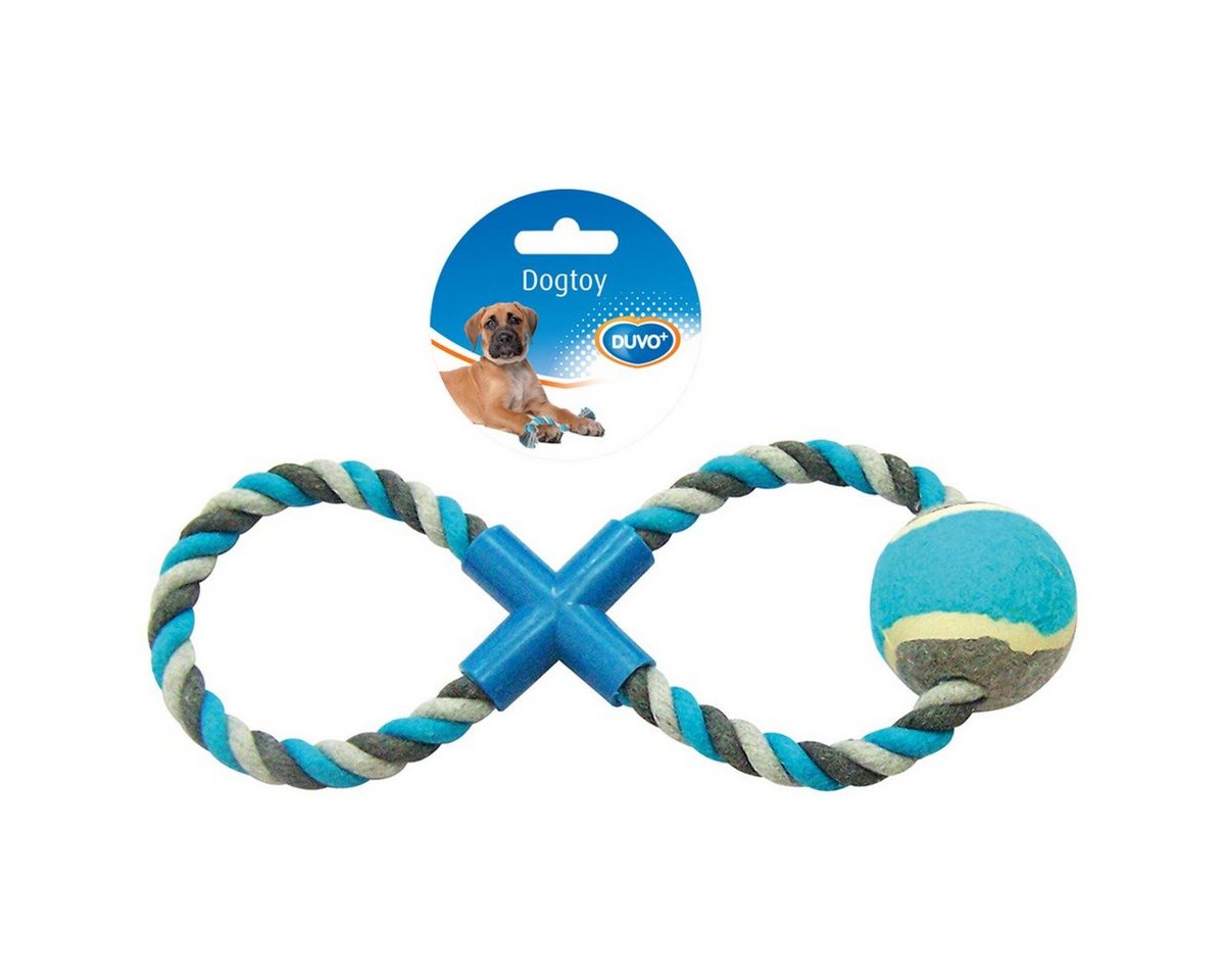 DUVO+ Spielball Hundespielzeug Knot Baumwolle 8-Ring + Tennisball grau/blau von DUVO+