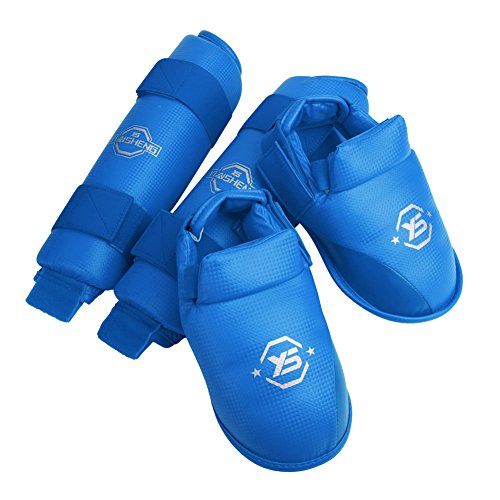 Dechoga 1 Paar Schienbeinschützer Gepolsterter Schaft Bein Fußschützer Verstellbarer Riemen Schutzausrüstung für Taekwondo, Boxen, Karate, Sanda(M-blau) von Dechoga