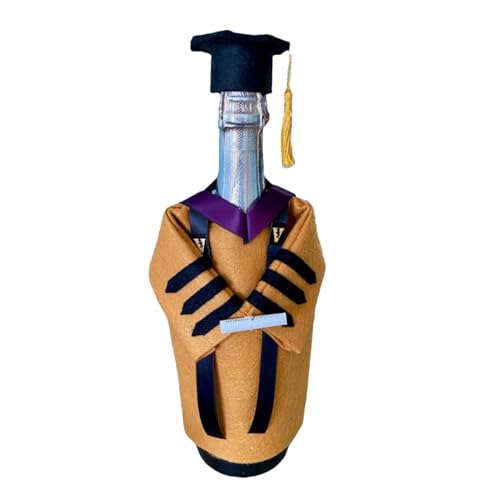 Weinflaschenhülle, Weinflaschendekoration aus Filzkittel und Hut, Champagner-Weinflaschenhülle mit Quaste und Diplom, Weinflaschen-Anziehtaschen für Abschlussfeier-Dekorationen von Deewar