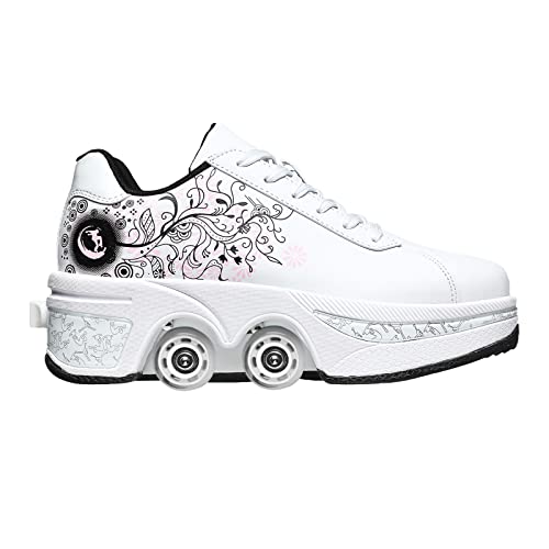 Roller Skate Shoes Rollschuhe Schuhe Mit Rollen Skateboardschuhe,Inline-Skate, verstellbar Damen Schuhe mit Rollen für mädchen (34, White Pink) von Deformation Roller Skates