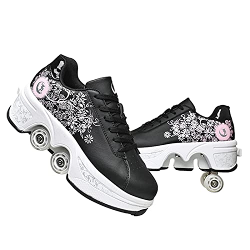 Roller Skate Shoes Rollschuhe Schuhe Mit Rollen Skateboardschuhe,Inline-Skate, verstellbar Damen Schuhe mit Rollen für mädchen (35, Black Pink) von Deformation Roller Skates