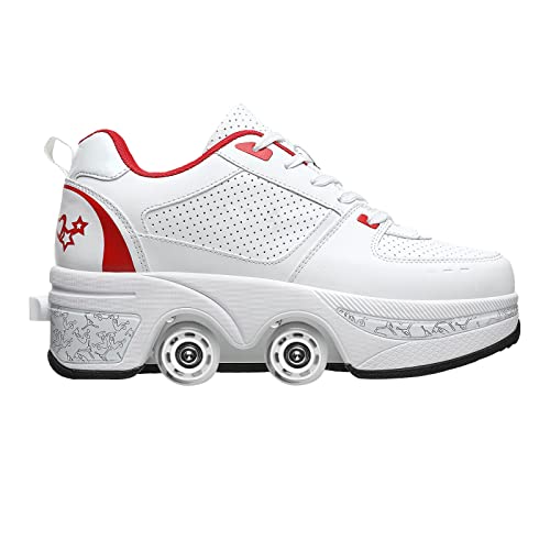 Roller Skate Shoes Rollschuhe Schuhe Mit Rollen Skateboardschuhe,Inline-Skate, verstellbar Damen Schuhe mit Rollen für mädchen (35, White Red) von Deformation Roller Skates