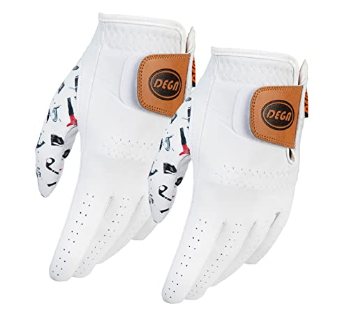 DEGA Golfhandschuhe für Herren, 100 % Cabretta-Leder, für Linkshänder, Daumen, Bedruckt (S, Golf Iconic) von DEGA