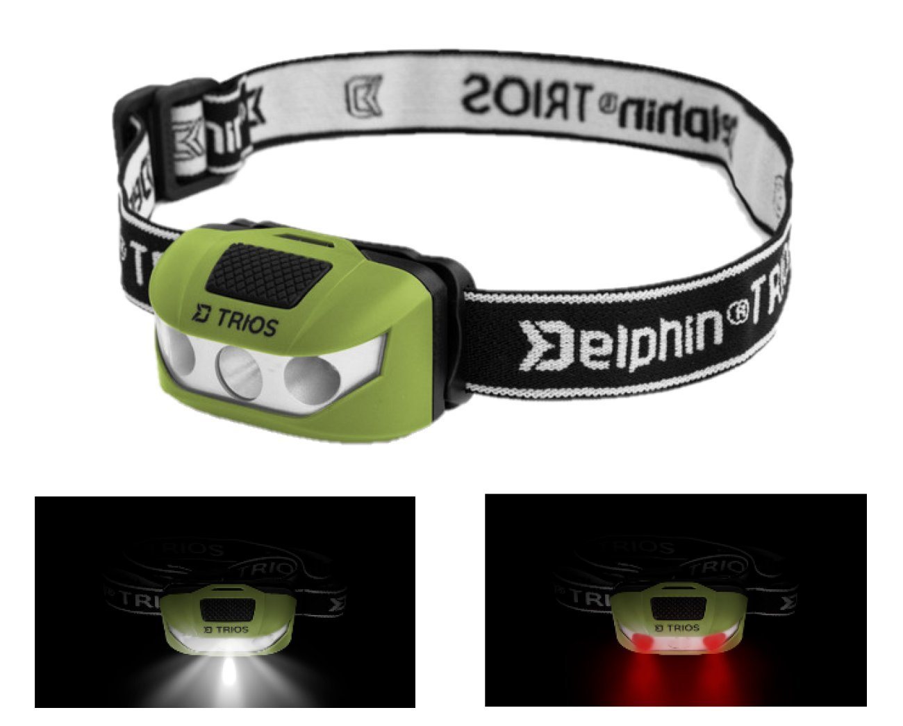 Delphin.sk LED Stirnlampe TRIOS LED Stirnlampe Kopflampe 1 weiße 2 rote LEDs Headlamp Headlight, Sie hat eine Neigung, so dass Sie das Licht beim Lesen nutzen können von Delphin.sk