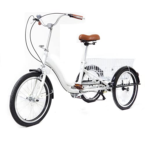 DiLiBee 20 Zoll Dreirad Erwachsene Fahrrad, Tricycle mit Einkaufskorb, Seniorenrad Fahrrad Cruiser mit Einkaufskorb - Einzelgeschwindigkeit Weiß von DiLiBee