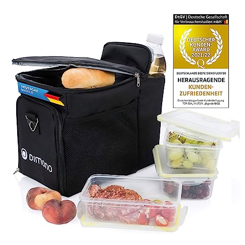 Dimono® Kühltasche Picknicktasche 15 Liter mit 3 Brotzeitdosen - Lunchtasche Isotasche für Mittagessen inkl. 3 Boxen, Kühlakku von Dimono