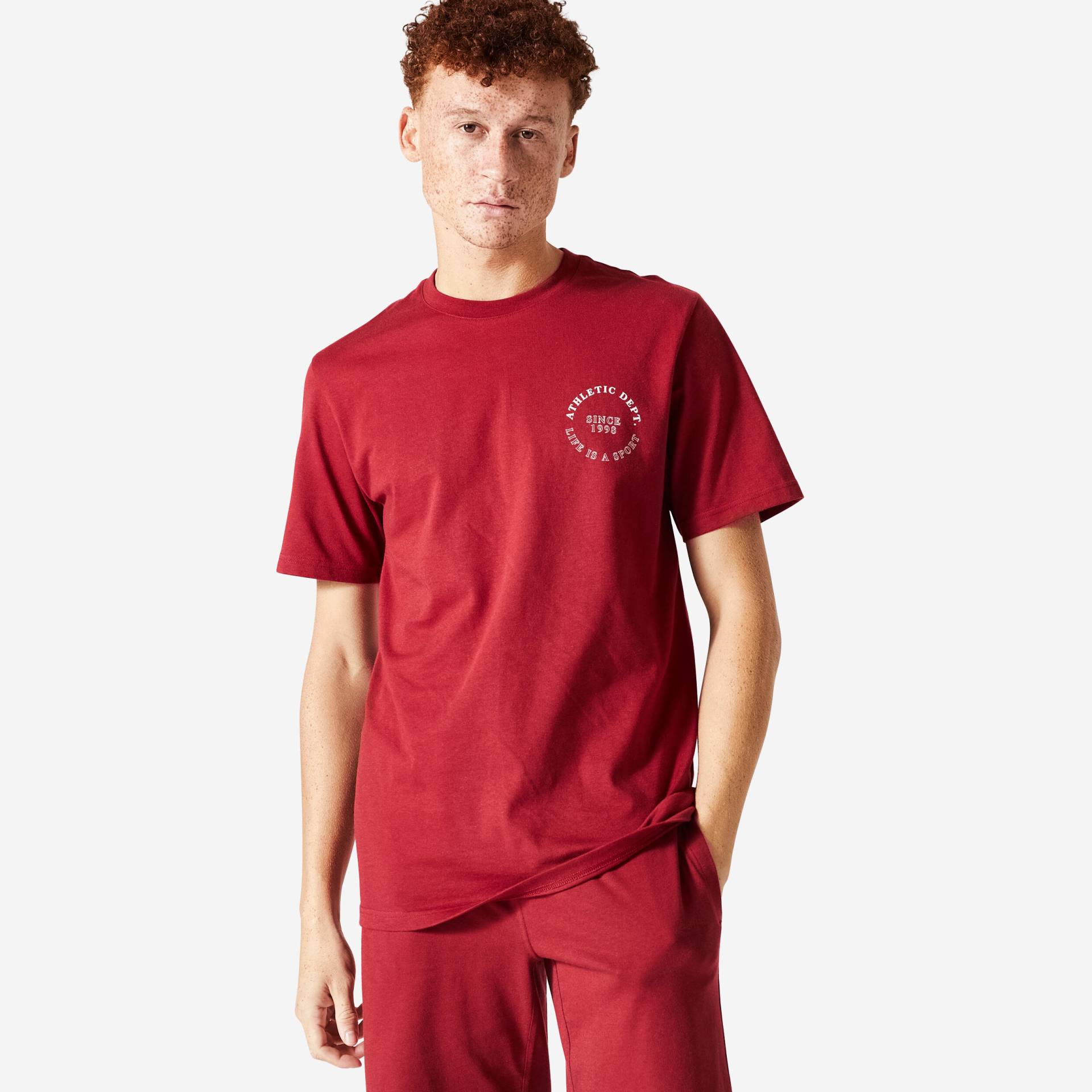 T-Shirt Herren - Essentials 500 bedruckt bordeauxrot von Domyos