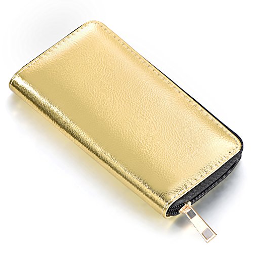 DonDon Damen Geldbörse weich im Metallic-Look mit Reißverschluss Portemonnaie in Gold 20 x 10 x 2,5 cm von DonDon