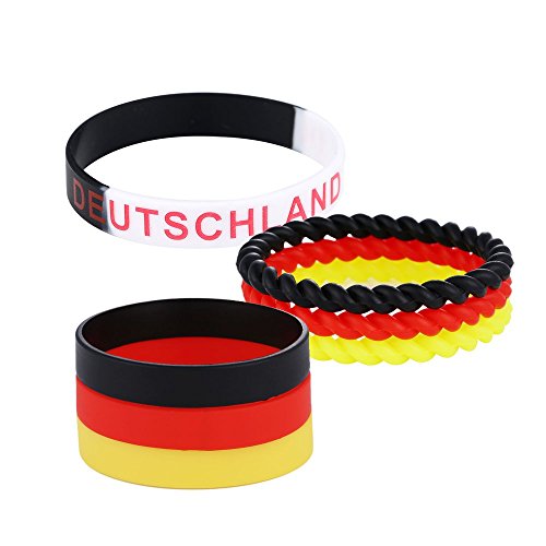 DonDon Armband Set Deutschland Fan Silikon Armbänder schwarz rot gelb mehrere Einzelbänder und EIN Armband schwarz weiß von DonDon
