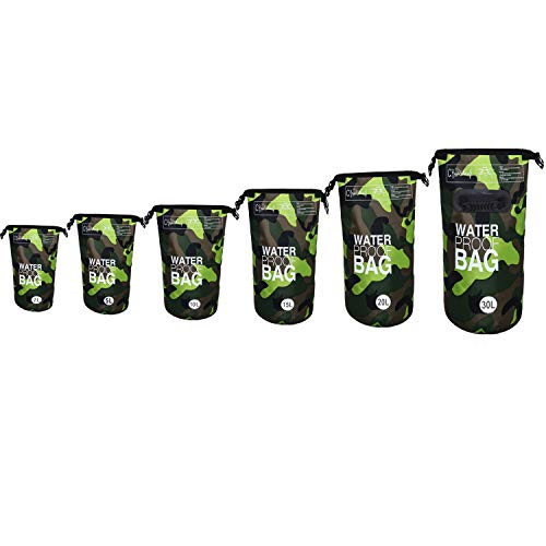 DonDon Dry Bag wasserdichte Tasche 2l, 5l, 10l, 15l, 20l, 30l Pack-Sack Beutel mit Schultergurt - Camouflage 10 Liter von DonDon