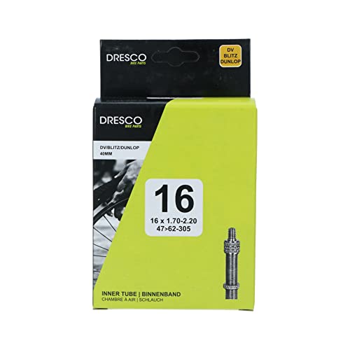 Dresco Unisex-Adult Schlauch 16 x1.75-2.50 (47/62-305) Valve Dunlop 40mm Luftschlauch, Schwarz, 40 mm von Dresco