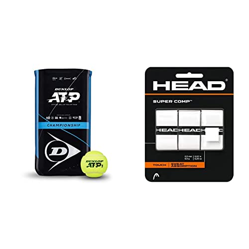 Dunlop Tennisball ATP Championship – für Sand, Hartplatz & Rasen (2x4 Bi-Pack) Einheitsgröße & Head Unisex Supercomp™ Griffband, Weiß, Einheitsgröße EU von Dunlop Sports