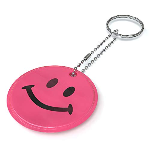EAZY CASE Reflektor Anhänger im 5er Set mit Schlüsselring I Reflektierender Schlüsselanhänger für Schulranzen, Jacke, Rucksack - mehr Sichtbarkeit im Straßenverkehr und Schulweg, Smiley in Pink von EAZY CASE