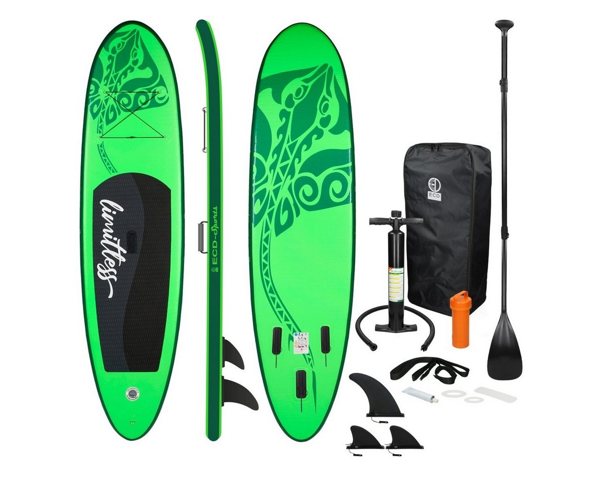 ECD Germany SUP-Board Stand Up Paddle Board aus PVC Paddelboard, Surfboard Grün 308x76x10 cm mit Anti-Rutsch Belag Komplett Set von ECD Germany