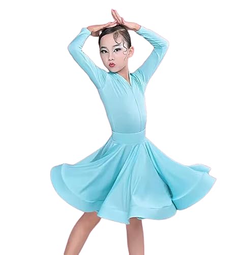 EFLALYHG Mädchen-Kind-Latein-Tanzkleid Mädchen-Tanzübungs-Wettbewerbskleid Latein-Tanzkleid Langarm-Wettbewerbs-Spaltkleid Geteilter Anzug,A14,150 von EFLALYHG