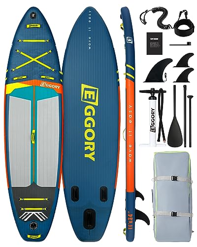 Stand Up Paddling Board Inflatable SUP Board Set, 335*86*15cm, Load Capacity 170kg, Cam Holder, 3 Fins, Adjustable Double Paddle, Complete Accessories, Inflatable Surfboard for Fishing Enthusiasts von EGGORY