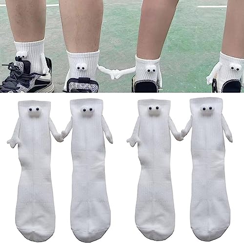 2 Paar Lustige Magnetische Saugnapf 3D Puppe Paar Socken Lustige Unisex Socken für Frauen Männer Paar-Geschenke für Damen und Herren Niedliche Lustige 3D-Hand-Paar-Socken (2 Paare Weiß A mit Magnet) von EHOTER