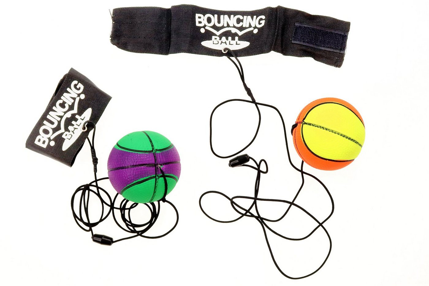 ELLUG Spielball 2er Set Springball/Returnball/Flummi Ø 6,3cm Armband & Schnur, Safety Clip, Fußball/Basketball/Tennisball/Baseball von ELLUG