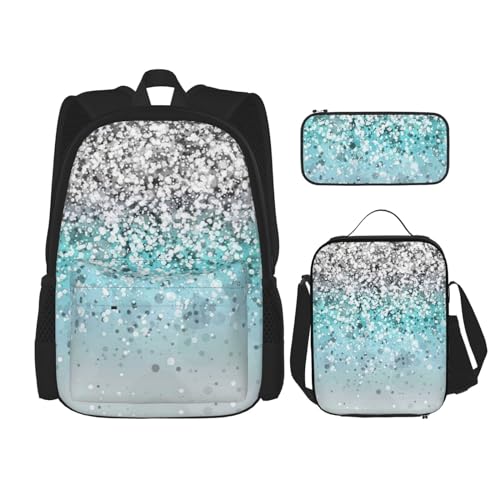 ELRoal Taschenrucksack, glitzernd, blauer Hintergrund, Crossbody-Lunch-Tasche, Federmäppchen-Set, multifunktional, tragbar, Lern- und Bürotasche, Schwarz , Einheitsgröße von ELRoal