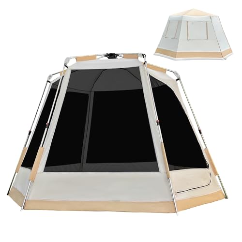 EULANT Wasserdicht Familienzelt (3-5 Mann) mit Automatisches Quick Up System,2-Lagen Sonnenbeständig Hexagon Camping Zelt,Verdunkelungsrahmen-Zelt,3.3x3.3x2m von EULANT
