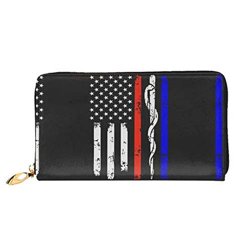 EWMAR Red Stripe Firefighter USA Flag Advanced Simulation Leather Men's and Women Style Leather Purse, Minimalist Purse with Fashionable and Simple Design, Red Stripe Firefighter USA-Flagge, von EWMAR
