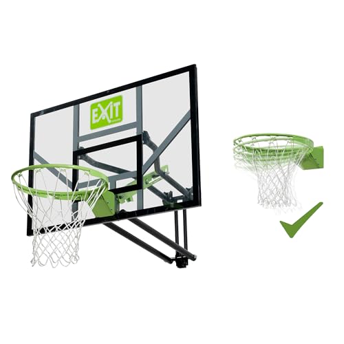 EXIT Toys Galaxy Basketballkorb mit Dunkring zur Wandmontage Outdoor - Inkl. Basketballdunkring, Netz und Befestigungsmaterial - Korb in 5 Höhen verstellbar - für Kinder und Erwachsene - Grün/Schwarz von EXIT TOYS