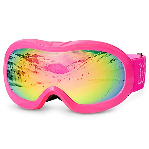 EXP VISION Kinder-Skibrille Anti-Fog Kinder-Snowboardbrille mit UV-Schutz, Überbrille Schneebrille für Jungen Mädchen Jugend (Rosa Rahmen/Rosa Linse) von EXP VISION
