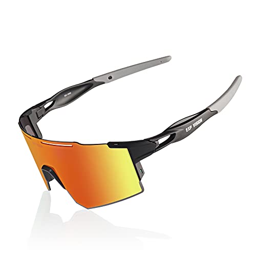 EXP VISION Polarisierte Fahrradbrille, UV 400 Sportbrille, Winddichte Fahrradbrille zum Laufen Wandern Golf Angeln Fahren (Rot) von EXP VISION