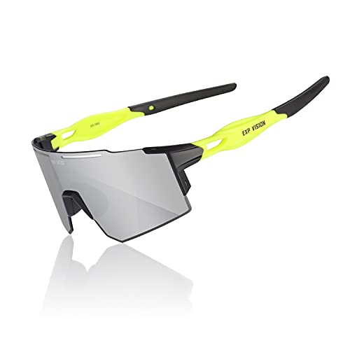 EXP VISION Polarisierte Fahrradbrille, UV 400 Sportbrille, Winddichte Fahrradbrille zum Laufen Wandern Golf Angeln Fahren (Silber) von EXP VISION