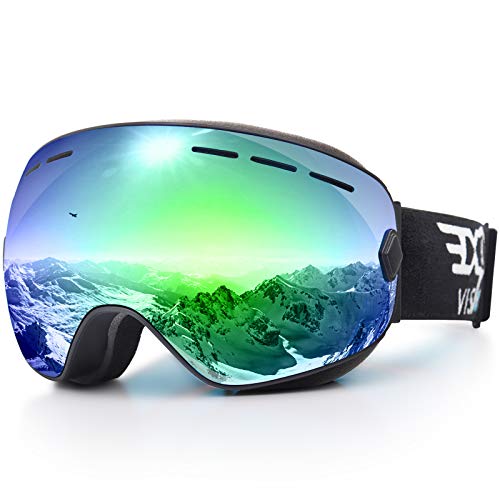 EXP VISION Snowboard Skibrille für Herren Damen Jugend, 100% UV400 Schutz Anti Beschlag über der Brille Winter Schneebrille mit sphärischer abnehmbarer Scheibe (Green) von EXP VISION