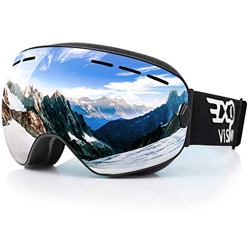 EXP VISION Snowboard Skibrille für Herren Damen Jugend, 100% UV400 Schutz Anti Beschlag über der Brille Winter Schneebrille mit sphärischer abnehmbarer Scheibe (Silver) von EXP VISION