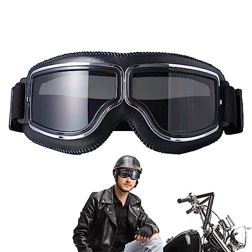Motorradbrille PU Leder Sonnenbrillen Retro Radbrille Helmbrille Fliegerbrille Winddicht Motorradbrille Herren Crossbrille Motocrossbrille Verstellbare Für ATV Bike Motocross Brille Schutzbrille von Eastuy