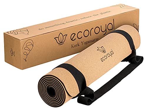 Ecoroyal Yogamatte Kork I Yoga Matte I Korkmatte mit Tragegurt I Nachhaltig & rutschfest I Yoga Mat Cork [183 x 61 x 0,4 cm] von Ecoroyal