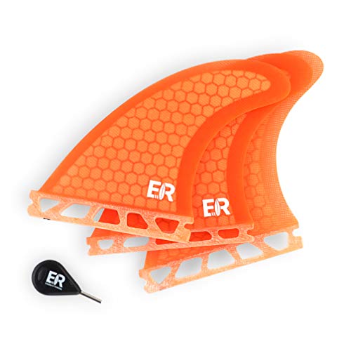 Eisbach Riders Surfboard Future Fiberglass Honeycomb Fin Thruster Set mit Fin Key (Größe Small/Medium/Large) - Finnen Flossen für Surfbrett und SUP (Orange, G5 - Medium) von Eisbach Riders