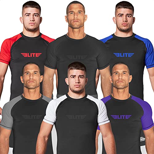 Elite Sports New Item Standard Short Sleeve Compression, MMA, BJJ, No Gi, Cross Training Rash Guard, Large, Black von Elite Sports