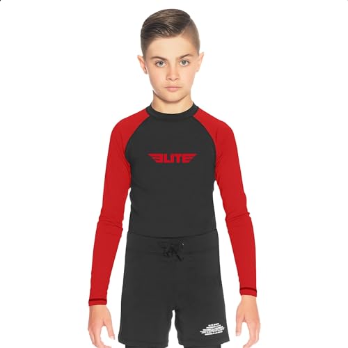 Elite Sports Rash Guards für Jungen und Mädchen, Vollärmel-Kompression, BJJ Kinder und Jugendliche Rashguard - Rot - Groß von Elite Sports