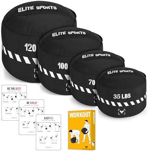 Elite Sports Strongman Sandsack, rund, robust, Ganzkörper- und Kerntraining, Gewichtheben, Kampfkonditionierung (3 Stück, schwarz) von Elite Sports