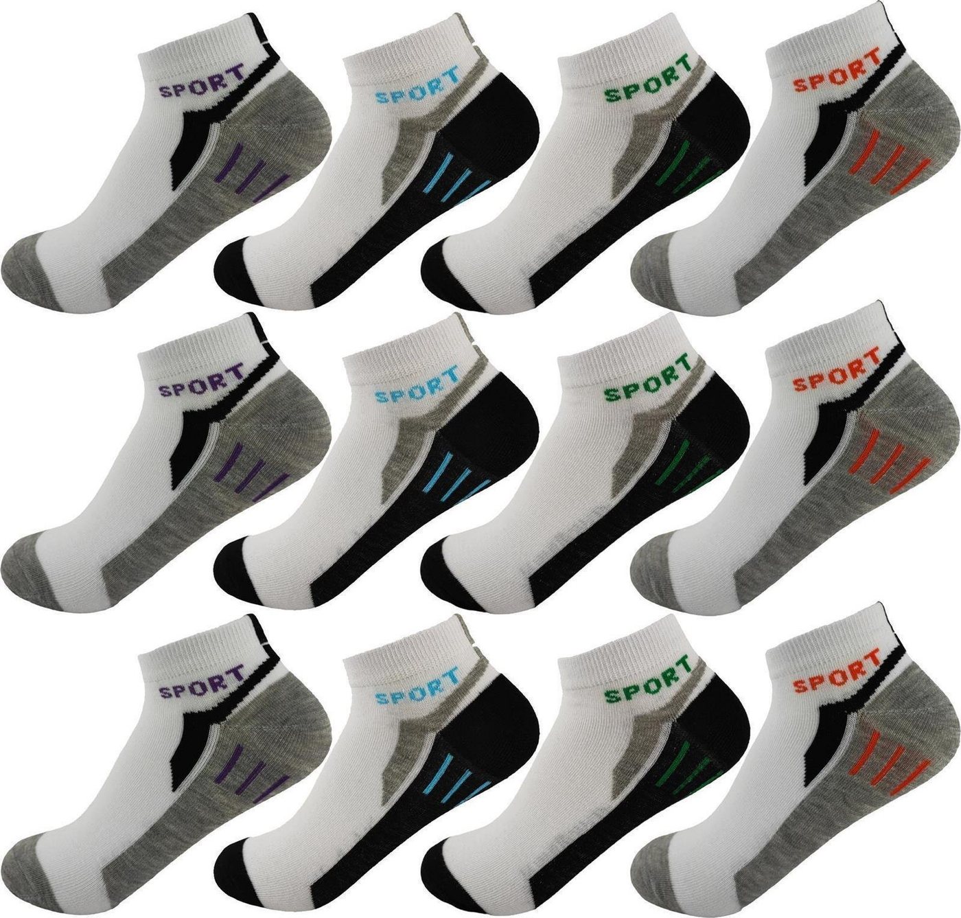 EloModa Freizeitsocken 12 Paar Kinder Sneaker Jungen & Mädchen Socken Baumwolle, Gr. 23-26 (12-Paar) von EloModa