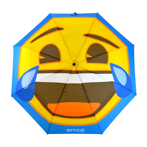 Emoji Regenschirm für Erwachsene, Unisex, automatisch öffnen und schließen, kompakt, Blau von Emoji