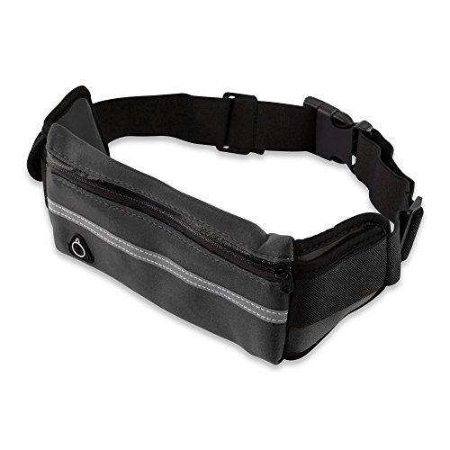 EmpireAthletics - Neopren Hüfttasche (Hüftumfang von 70-100 cm) für alle Smartphones mit Schlüsselfach, Kopfhöreranschluss und Steckschließe - Sport Jogging Bauchtasche Laufgürtel in SCHWARZ von EmpireAthletics