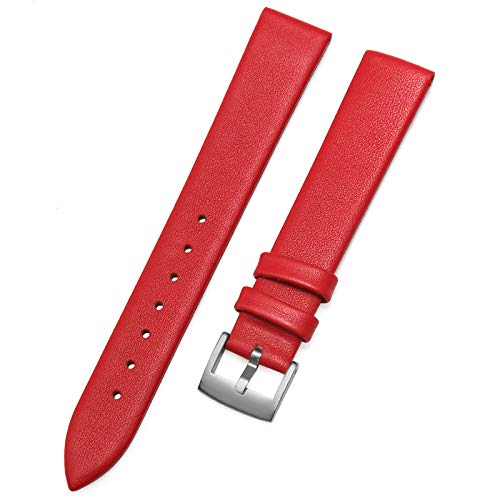 EnjoyMSS Ultradünnes Uhrenarmband aus echtem Leder, Rindsleder, Ersatz-Uhrenarmband (rot, 14 mm) von NO BRAND